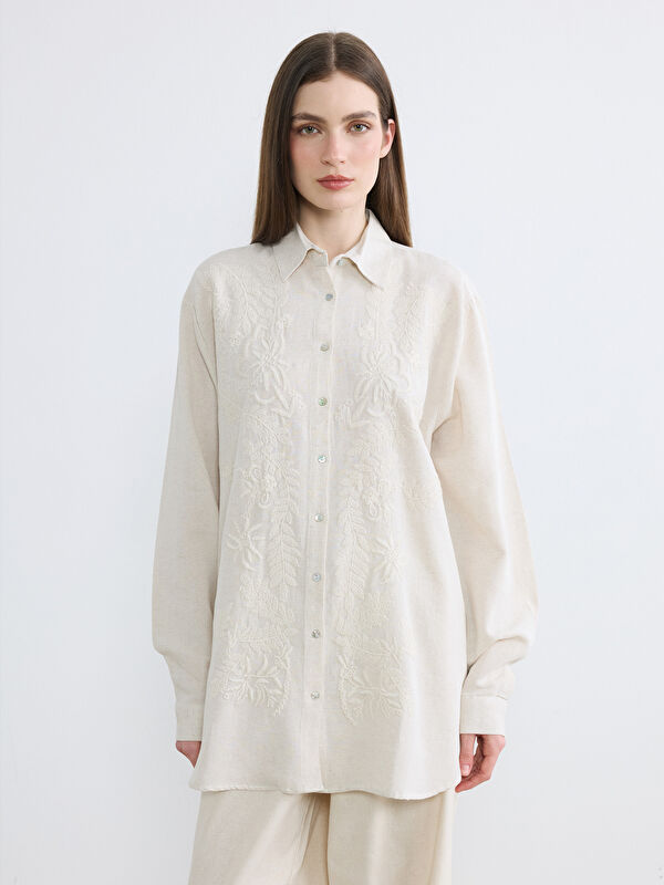 LCW Modest Nakışlı Oversize Kadın Gömlek Tunik