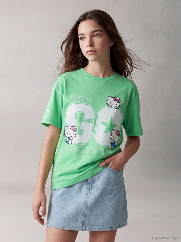 LCW Kids Bisiklet Yaka Hello Kitty Baskılı Kız Çocuk Tişört