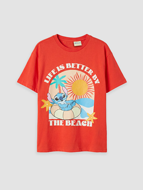 LCW Kids Stitch Baskılı Kız Çocuk Tişört