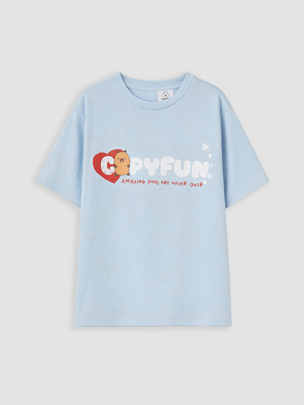 LCW Kids Bisiklet Yaka Capyfun Baskılı Kız Çocuk Tişört