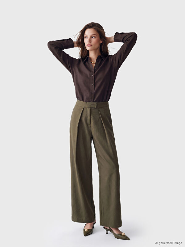 LCW Modest Geniş Paça Pileli Kadın Kumaş Pantolon