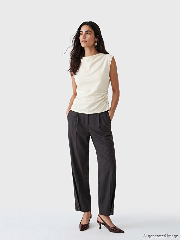 LCW Vision Loose Fit Çizgili Kadın Pileli Kumaş Pantolon
