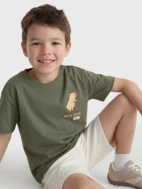 LCW Kids Bisiklet Yaka Baskılı Erkek Çocuk Tişört