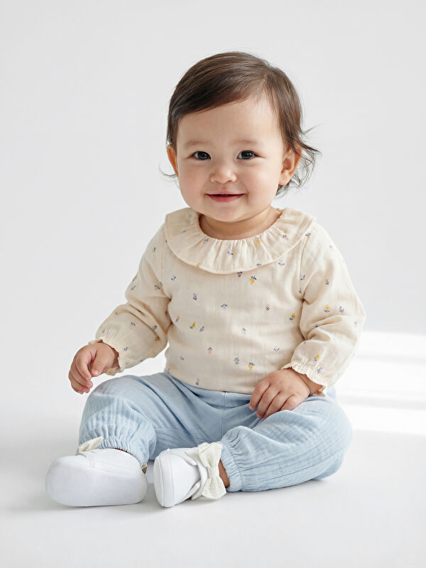 LCW baby Bebe Yaka Kız Bebek Sweatshirt ve Eşofman Altı
