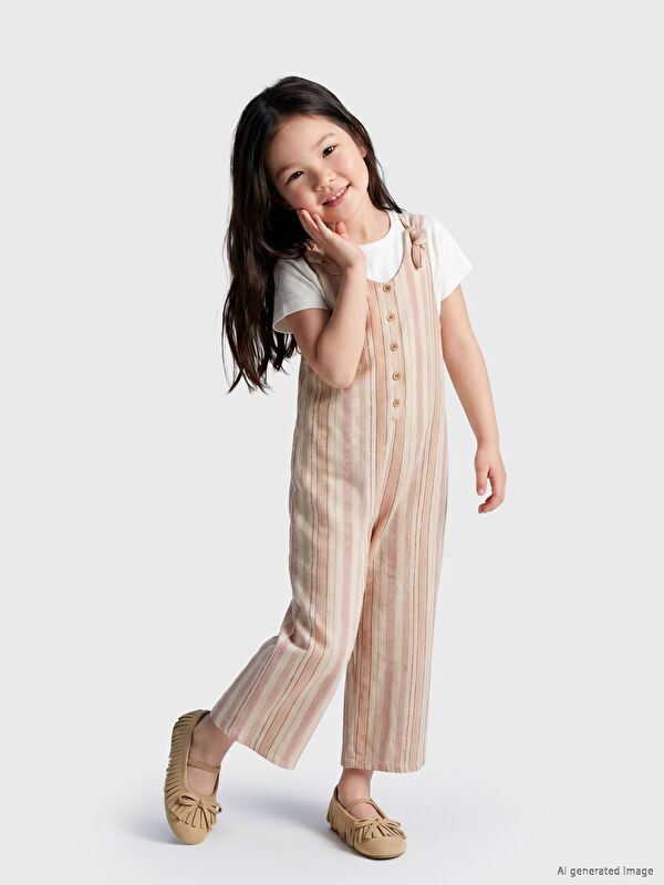 LCW Kids Çizgili Kız Çocuk Salopet ve Tişört