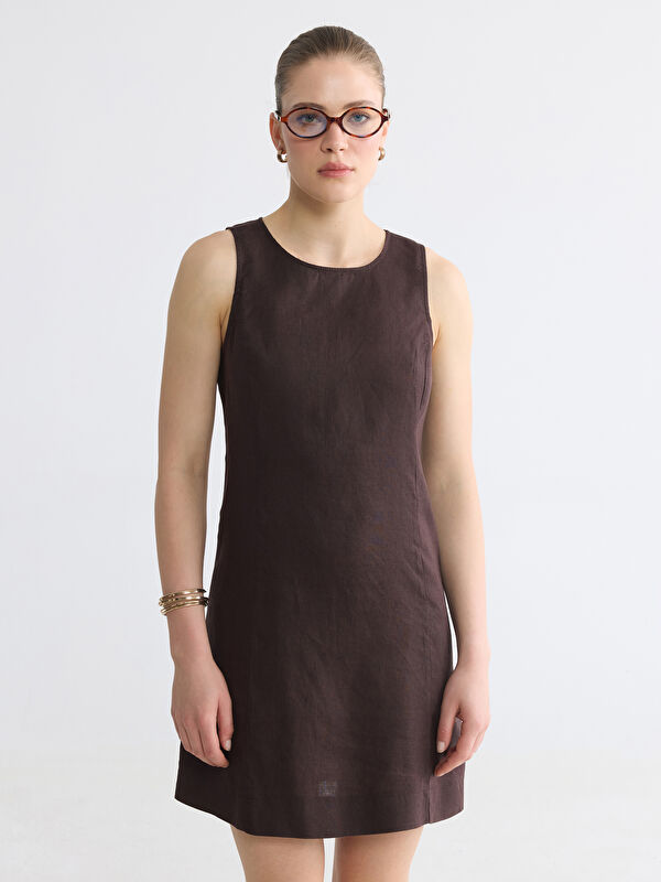 LCW Comfort Bisiklet Yaka Keten Mini Elbise