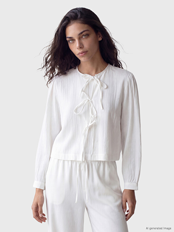 LCW Modest Fiyonklu Bağlamalı Müslin Bluz