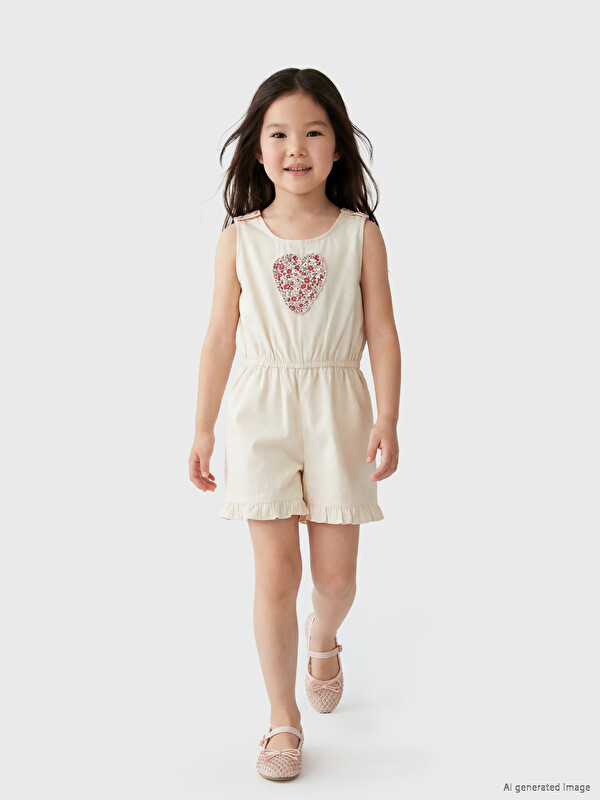 LCW Kids Kalp Nakışlı Şortlu Kız Çocuk Tulum