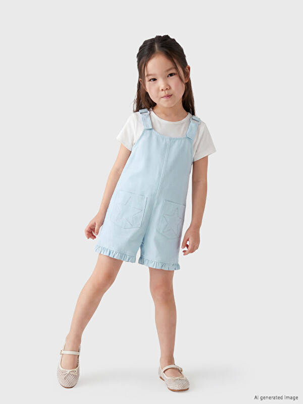 LCW Kids Kız Çocuk Salopet Şort Takım