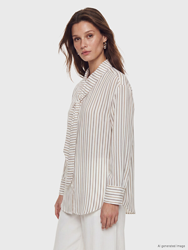 LCW Modest Tie-Detail Striped Women's Shirt Tunic