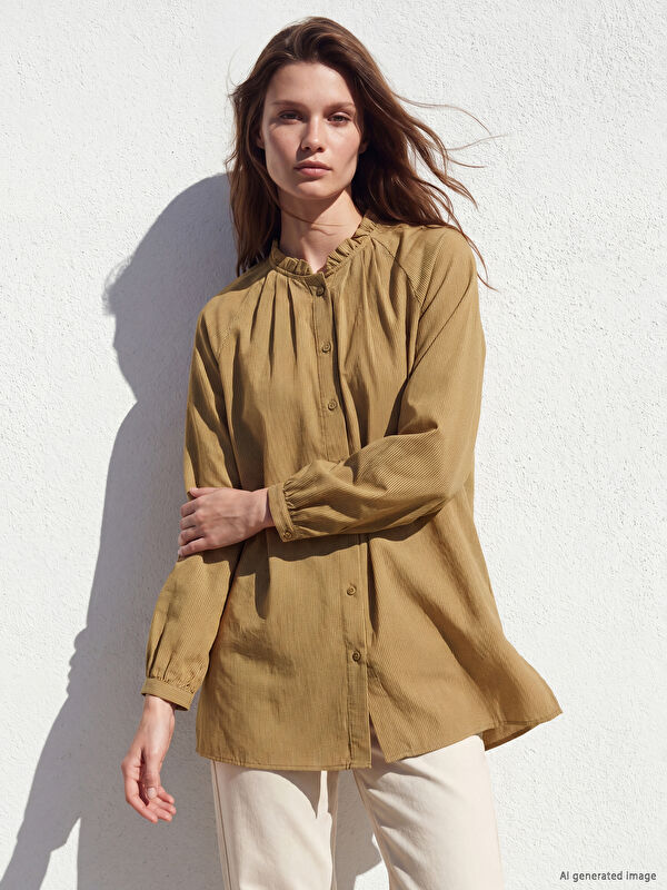 LCW Modest Çizgili Oversize Kadın Gömlek Tunik