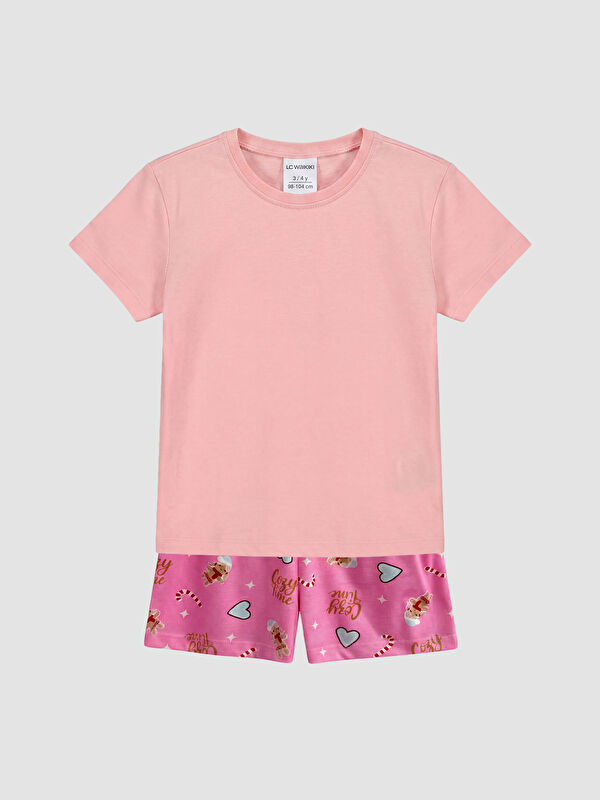 LCW Kids طقم بيجامة قصيرة للبنات بياقة دائرية