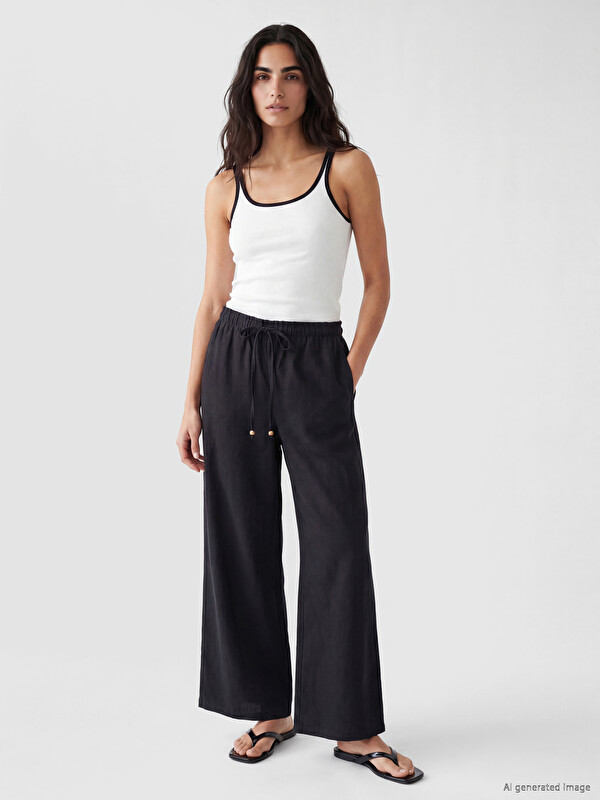 LCW Vision Elastic Waist Wide Leg Women's Trousers