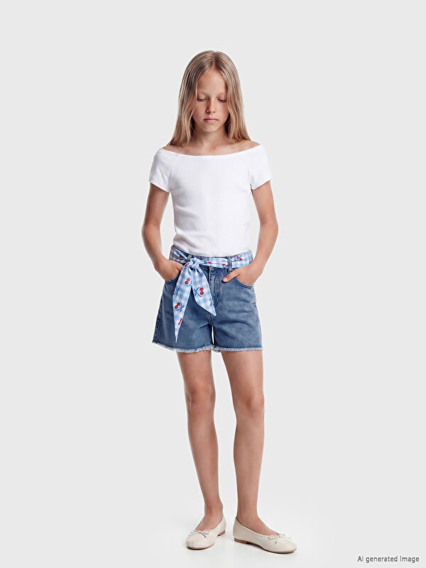 LCW Kids Kız Çocuk Jean Şort ve Saç Bandı