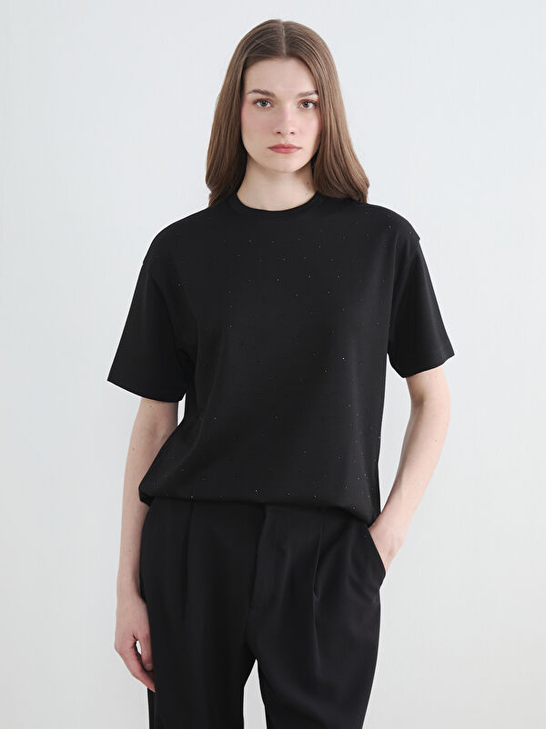 LCW Modest Taşlı Soft Touch Kadın Tişört