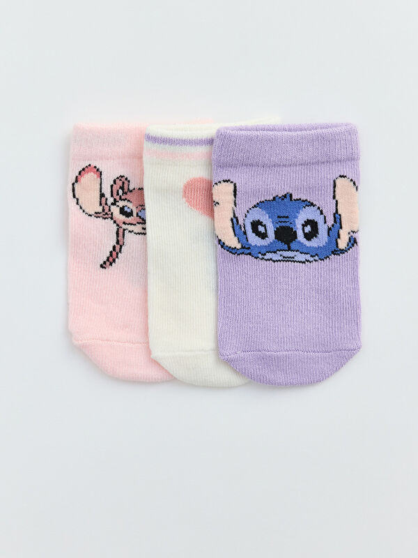 LCW baby Lilo & Stitch Baskılı Kız Bebek Patik Çorap 3'lü