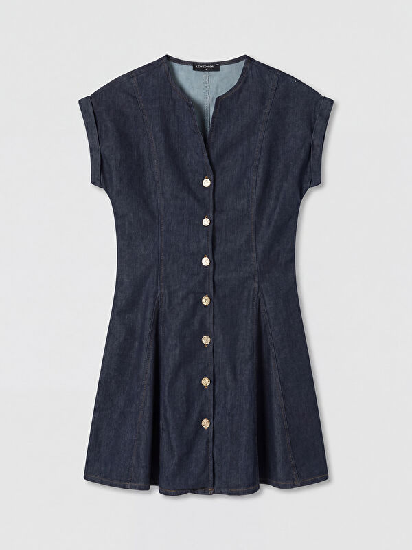 LCW Comfort Kaçık Yaka Mini Jean Elbise