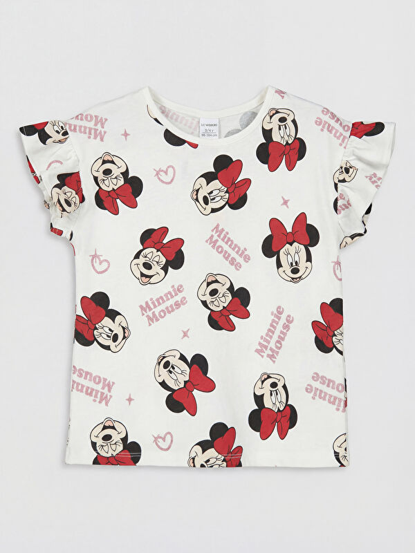 LCW Kids Minnie Mouse Baskılı Kız Çocuk Fırfırlı Tişört