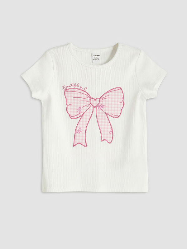 LCW baby Fiyonk Nakışlı Kız Çocuk Fitilli Tişört