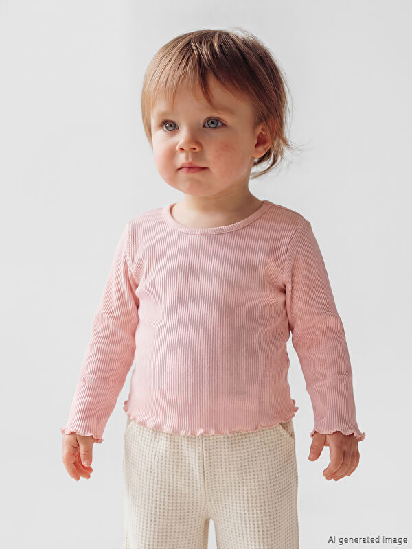 LCW baby Bisiklet Yaka Kalp Baskılı Kız Bebek Bluz