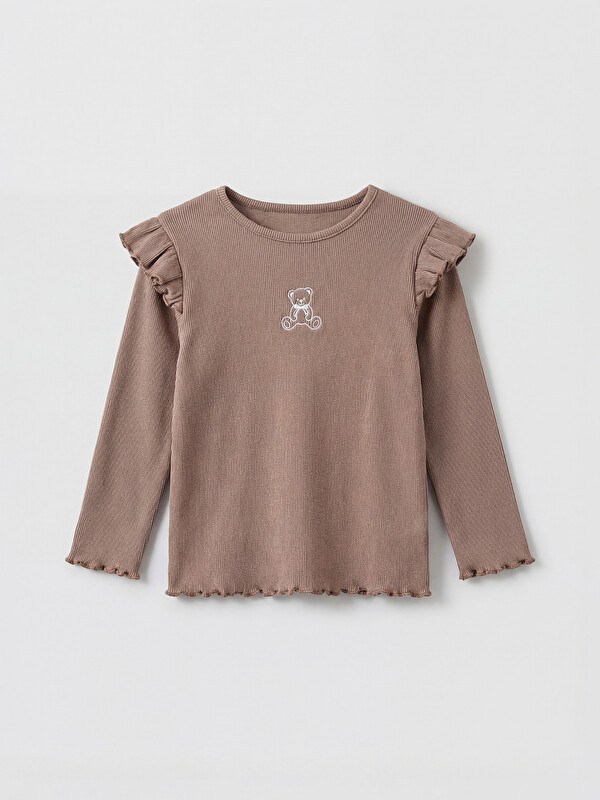 LCW baby Bisiklet Yaka Nakışlı Kız Bebek Bluz