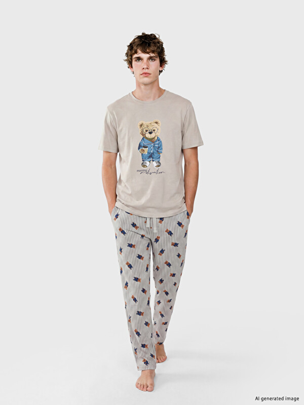 LC WAIKIKI Regular Fit Teddy Baskılı Erkek Pijama Takım