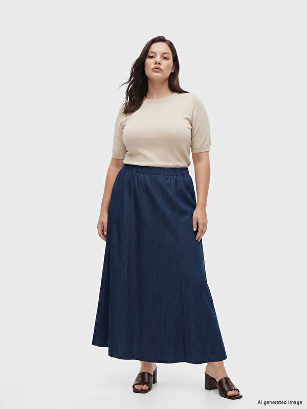 LCW Grace Beli Lastikli Kloş Jean Etek