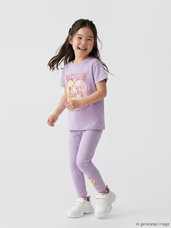 LCW Kids Capyfun Baskılı Kız Çocuk Tişört ve Tayt