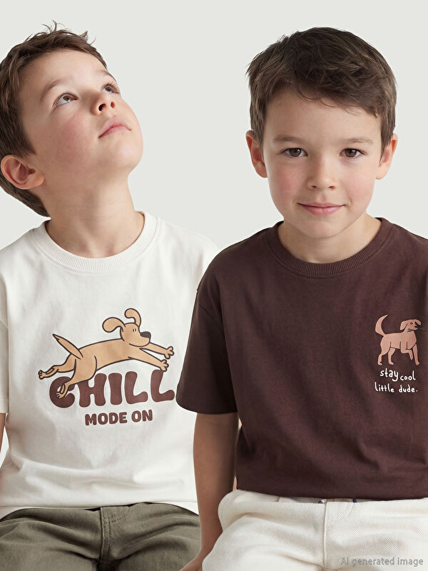 LCW Kids Bisiklet Yaka Baskılı Erkek Çocuk Tişört 2'li