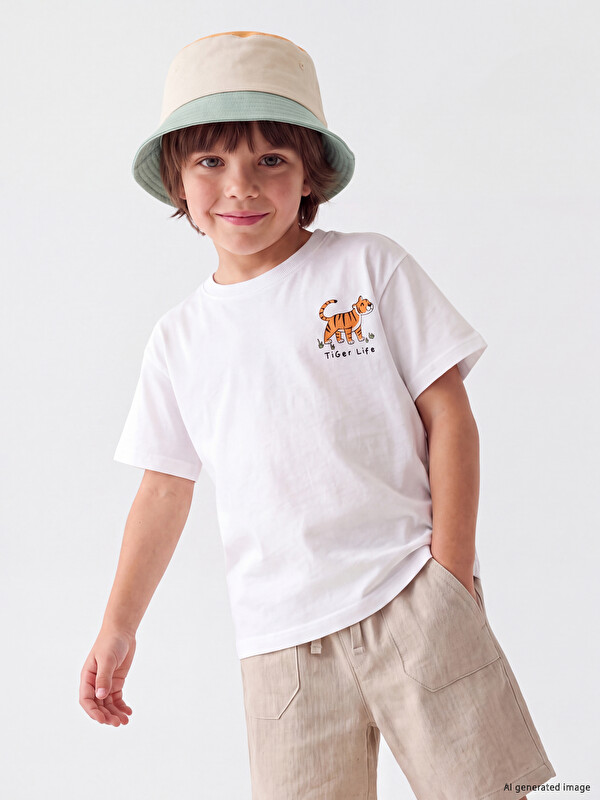 LCW Kids Bisiklet Yaka Kaplan Baskılı Erkek Çocuk Tişört