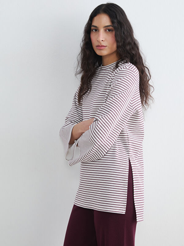 LCW Modest Çizgili Soft Touch Oversize Kadın Tunik