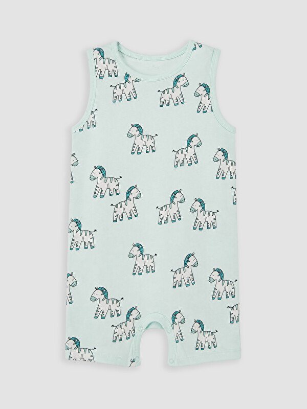 LCW baby Bisiklet Yaka Desenli Erkek Bebek Tulum