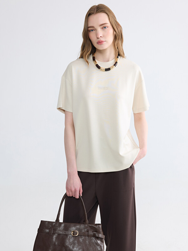 LCW Modest Baskılı Soft Touch Kadın Tişört