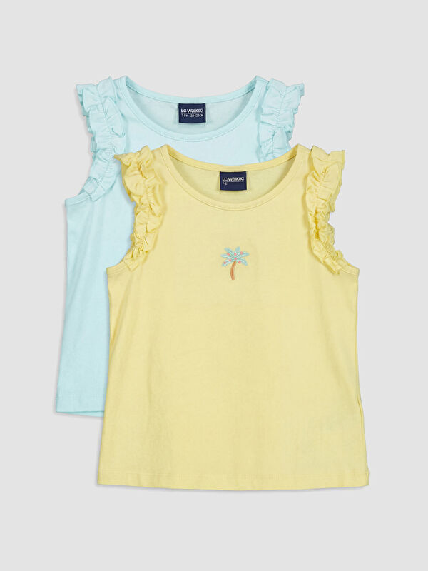 LCW Kids Bisiklet Yaka Nakışlı Kız Çocuk Atlet 2'li
