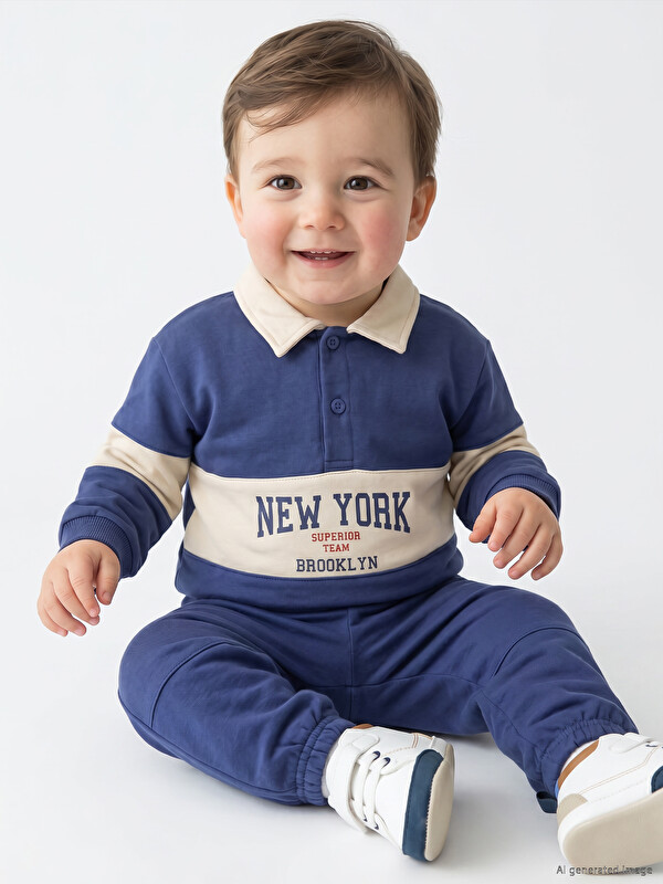 LCW baby Polo Yaka New York Baskılı Erkek Bebek Tişört