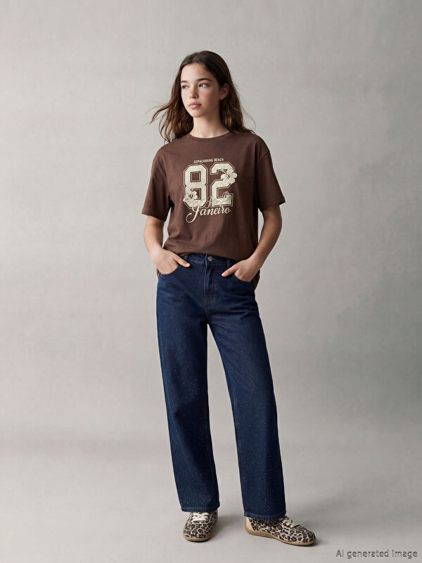 LCW Kids Wideleg Taşlı Kız Çocuk Jean Pantolon