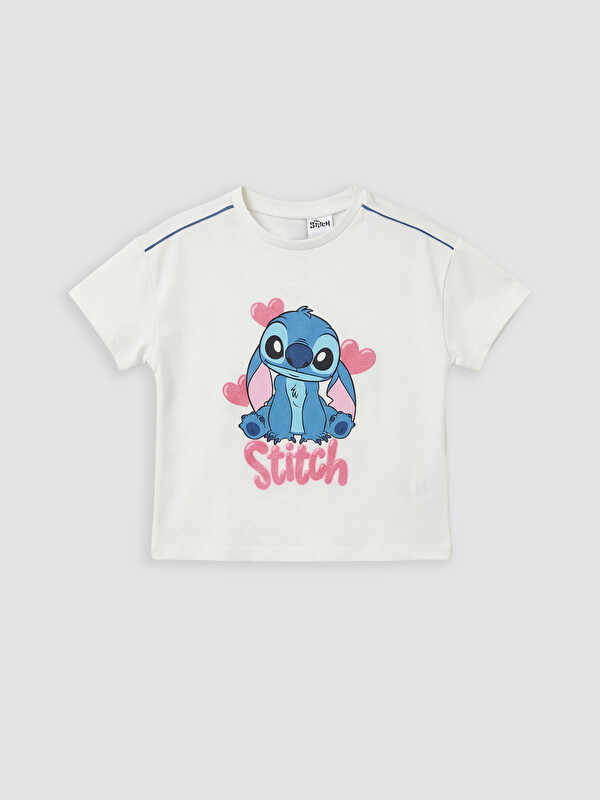LCW Kids Bisiklet Yaka Lilo & Stitch Baskılı Kız Çocuk Tişört