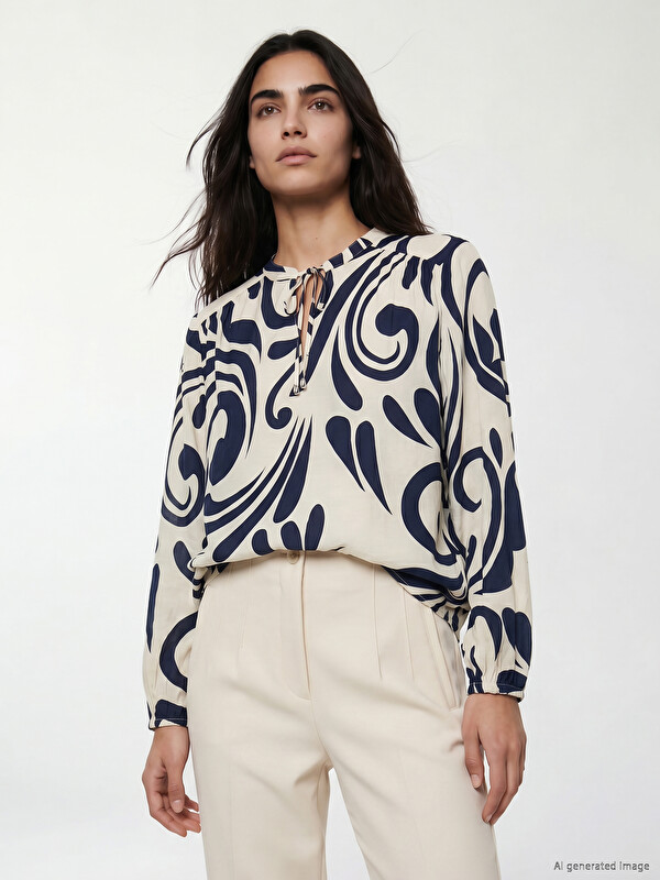 LCWAIKIKI Classic Tie Detail Patterned Blouse
