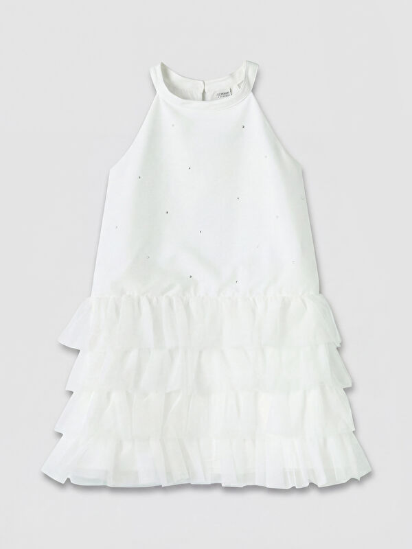 LCW Kids Halter Yaka Fırfırlı Tül Detaylı Kız Çocuk Elbise