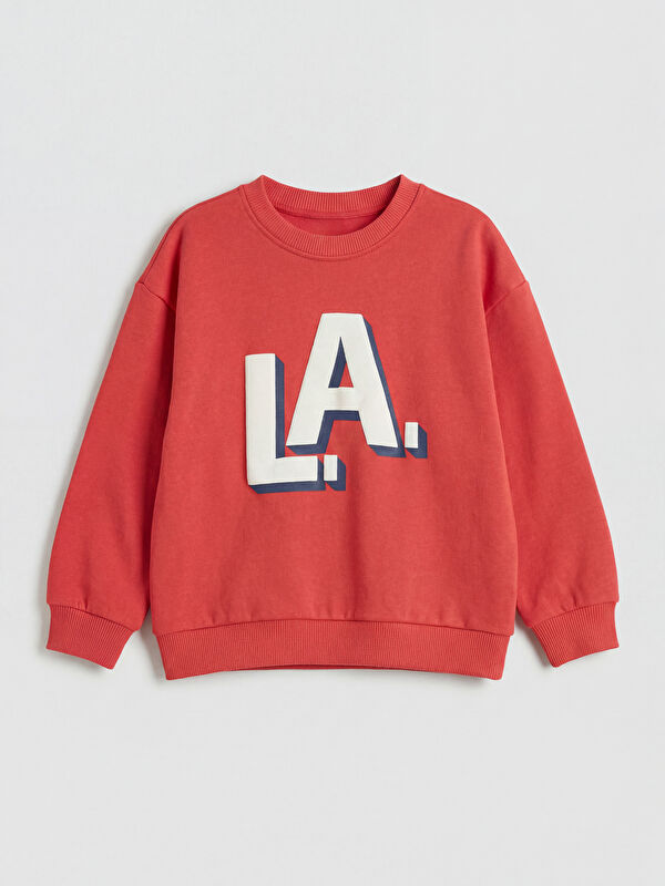 LCW Kids Bisiklet Yaka LA Baskılı Erkek Çocuk Sweatshirt