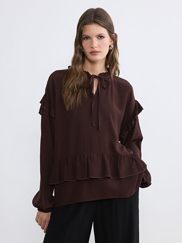 LCWAIKIKI Classic Bağlamalı Yaka Oversize Fırfırlı Bluz