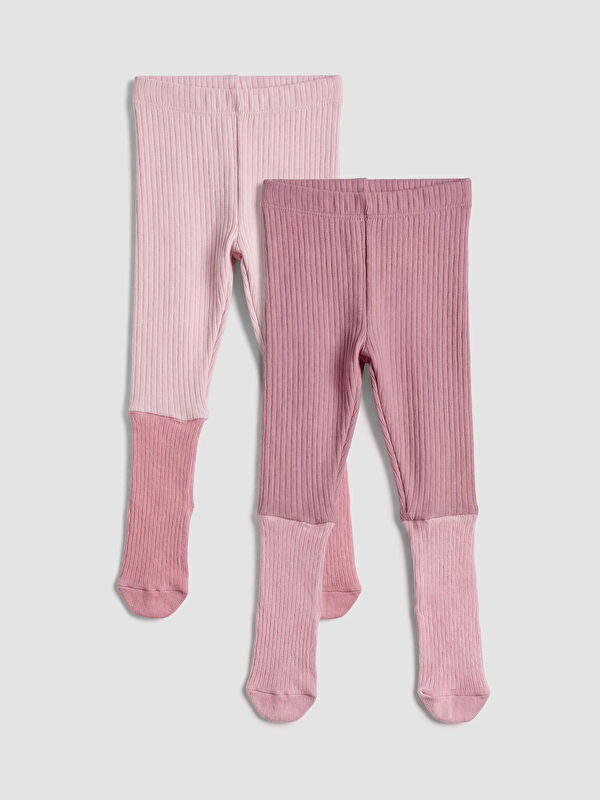 LCW baby Kız Bebek Çoraplı Tayt Pantolon 2'li