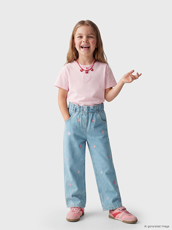 LCW Kids Nakışlı Kız Çocuk Jean Pantolon