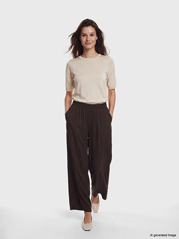 LCW Modest Beli Lastikli Geniş Paça Kadın Pantolon