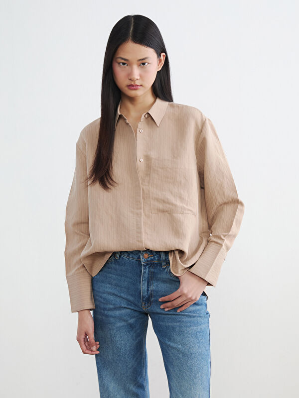LCW Vision Çizgili Oversize Kadın Gömlek