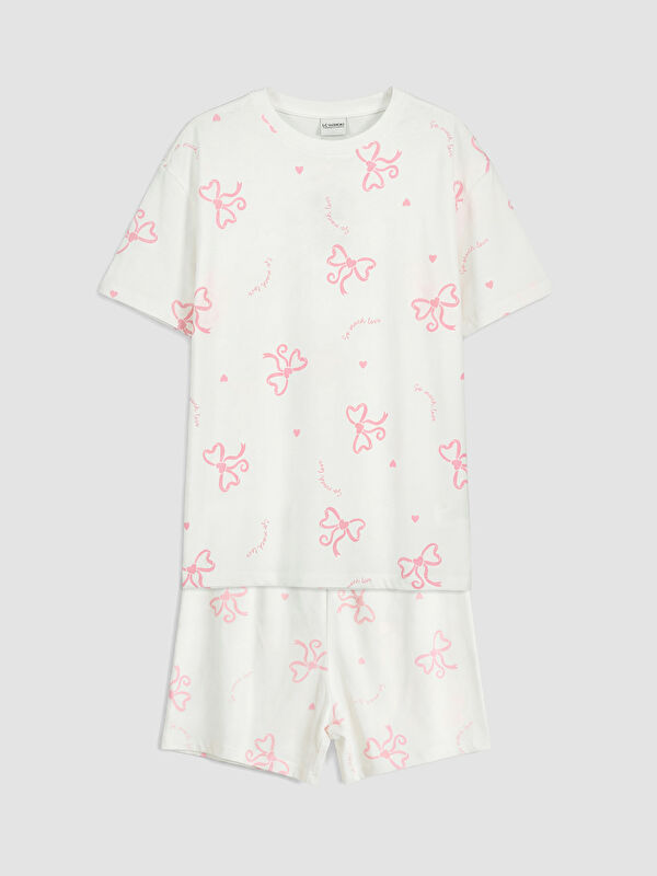 LCW Kids Fiyonk Baskılı Kız Çocuk Şortlu Pijama Takımı