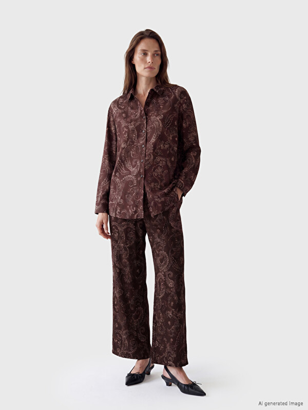 LCW Grace Elastic Waist Patterned Women's Trousers