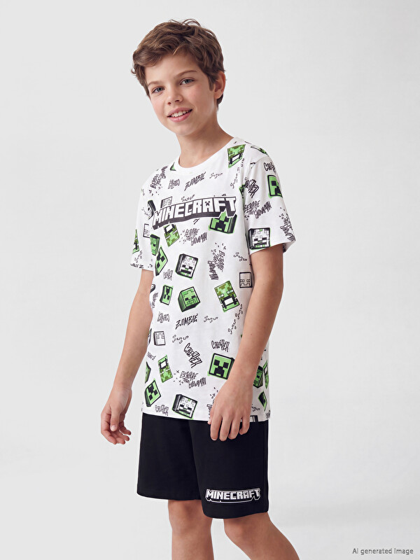 LCW Kids Minecraft Baskılı Erkek Çocuk Şortlu Pijama Takımı