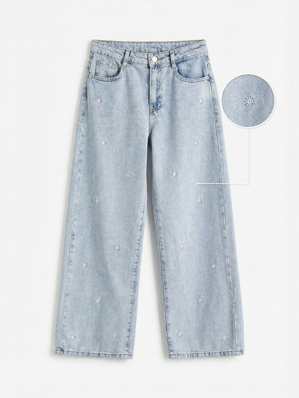 LCW Kids Wideleg Nakışlı Kız Çocuk Jean Pantolon