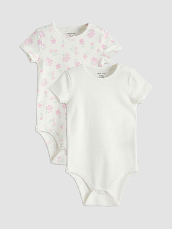 LCW baby Bisiklet Yaka Kısa Kollu Kız Bebek Çıtçıtlı Body 2'li
